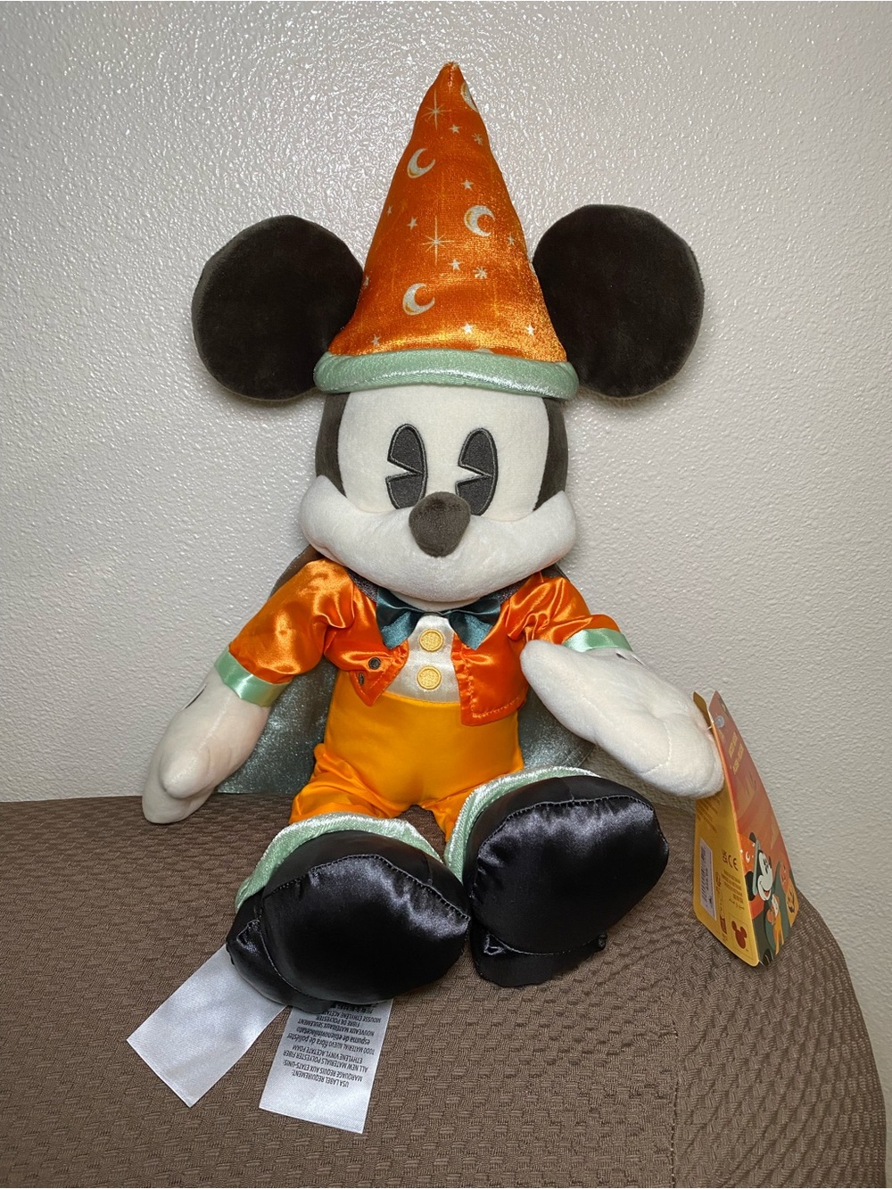 Disney Parks Mickey Mouse Halloween Sorcerer Plush Orange & Black NEW 19" Toy
